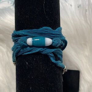 Teal Wrap Bracelet with White and teal Bead on silk cord